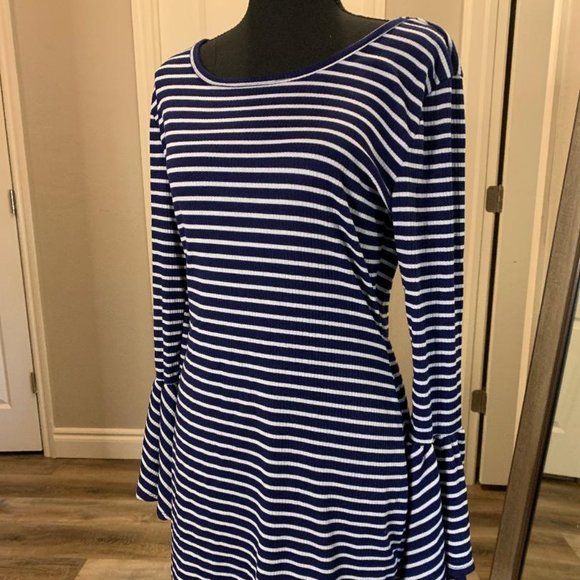 Charlotte Russe | Blue Striped Flair Sleeve Dress - Picture 2 of 8